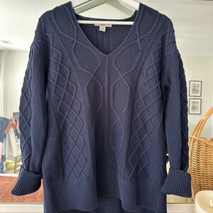 Bass Navy V‑Neck Cable Knit Sweater